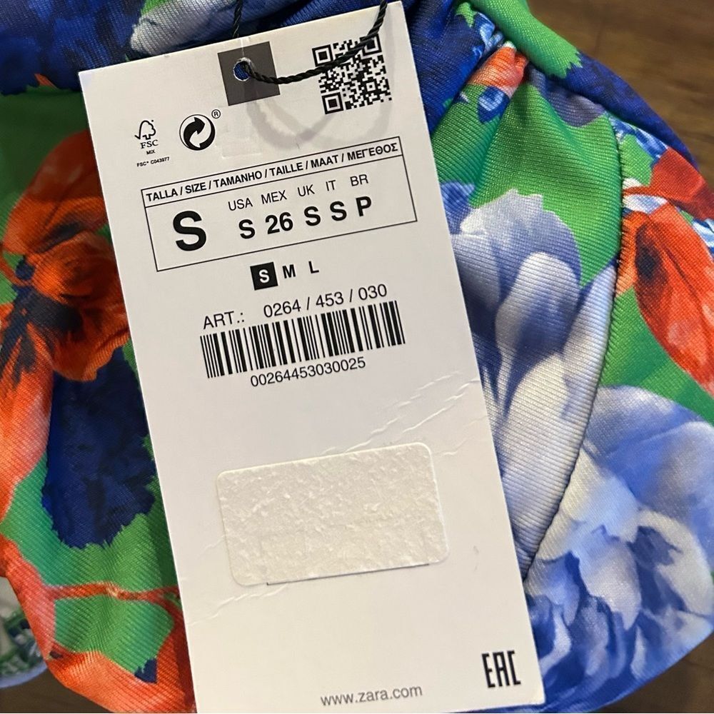 ZARA Bodysuit Size Small Asymmetrical Floral Blue Stretchy One Shoulder NEW - Picture 3 of 10